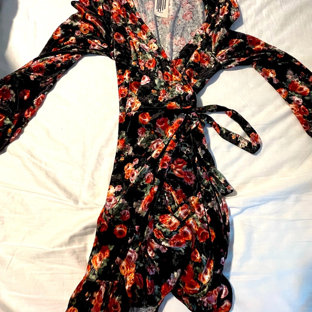 Free people velvet floral wrap dress